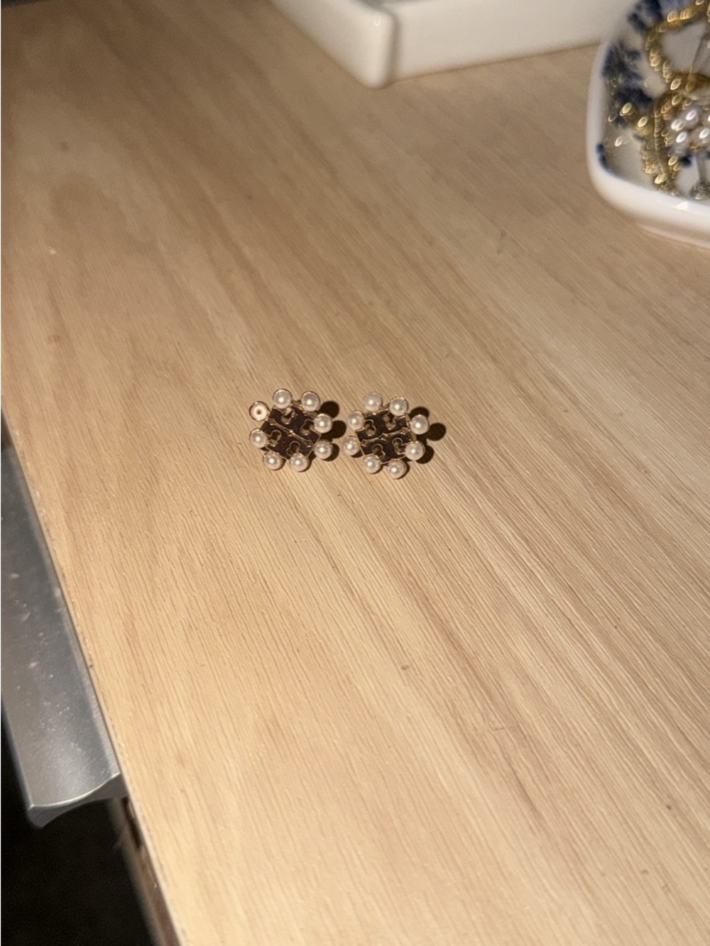 Tory Burch gold pearl earring studs